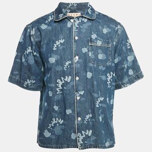 Marni Blue Logo Bleached Denim Short Sleeve Shirt M